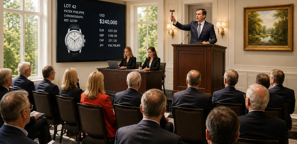 Auctioneer on stage conducting a private dealer auction — competitive bidding determines the true resale value